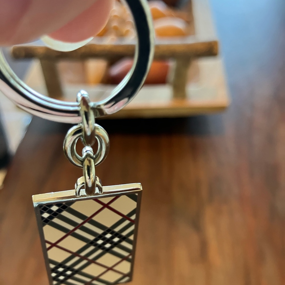 Burberry Beige Plaid Metal Keychain with Silver Hardware - Picture 3 of 3